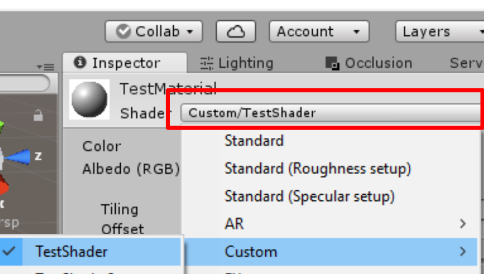 Choose the newly created Shader in the Material's Inspector panel.